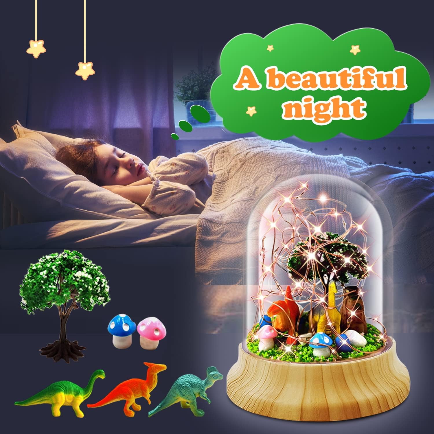 KOMI Make Your Own Dinosaur Night Light, Dinosaur Toys for Kids, Dinosaur Craft Kit, DIY Arts and Crafts Lamp Project for Girls(USB Upgrade Edition), Gifts for 4 5 6 7 8 9 10 Year Old Kids