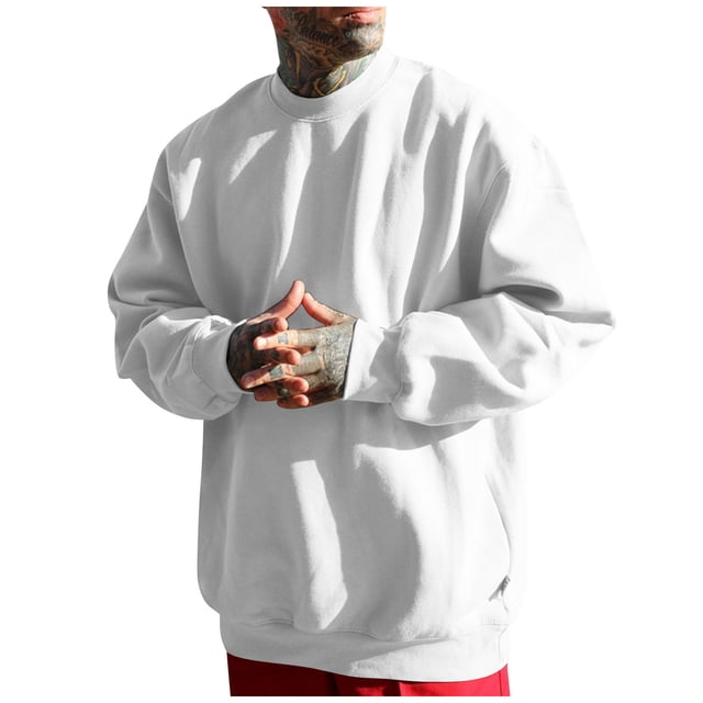 Chandail Décontracté pour Hommes, Manches Longues Col Rond avec Manches Contrastées, Style Sportif pour Course et Détente Blanc G