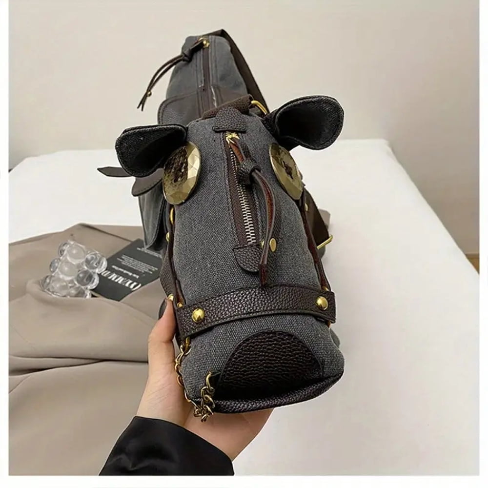 Hotpom Stylish & Unique Horse Shaped Canvas Crossbody Bag, Large Capacity Crossbody Purse, Adjustable Straps and Zipper Closure, Irregular Shape Women's Bag for Commuting, Work, Parties, Brown