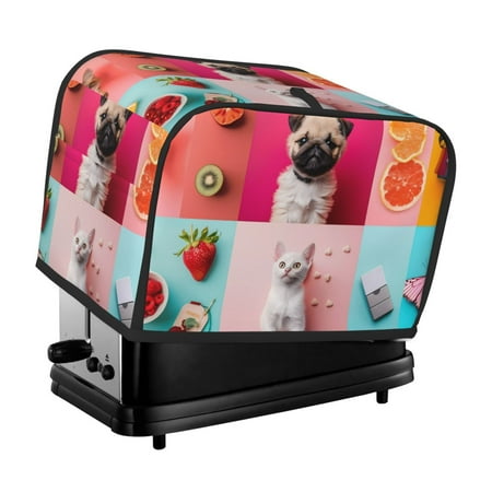

KLL Colorful Dog Cat Collage Print 2 Slice Toaster Dust Covers Kitchen Small Appliance Cover with 2 Pockets Can hold Jam Spreader Knife & Toaster Tongs (11.4 x 7.9 x 7.5)