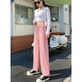 thumbnail image 6 of Womens Waffle Knit Lounge Wide Leg Pants High Elastic Waist Flowy Sweater Pants with Drawstring Pink XXXL, 6 of 7