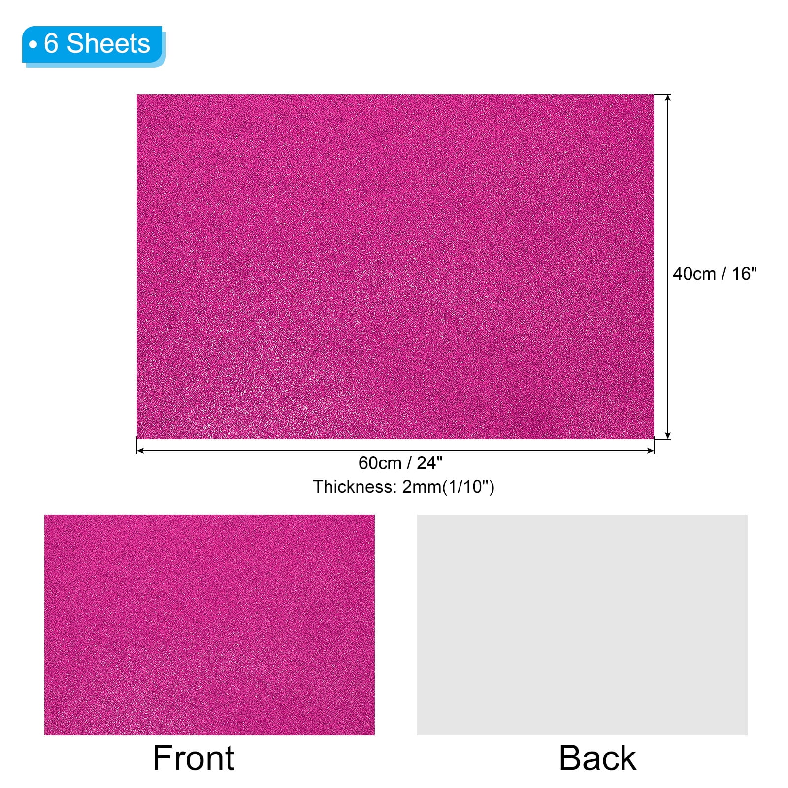 Uxcell 2mm(1/10") Thick Adhesive Glitter Foam Sheet 16x24inch(40x60cm) Purple Red, EVA Shiny Foam Board for Craft, 6 Pcs