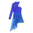 thumbnail image 6 of Jizyo Women One Shoulder Lace Patchwork Lyrical Dance Dress Illusion Modern Dancewear Performance Royal Blue M, 6 of 7