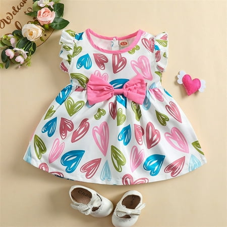 

Wiueurtly Baby Girls Summer Autumn Print Heart Sweet Valentine s Day Sleeveless Princess Dress Clothes Cute Valentines Dresses for Girls