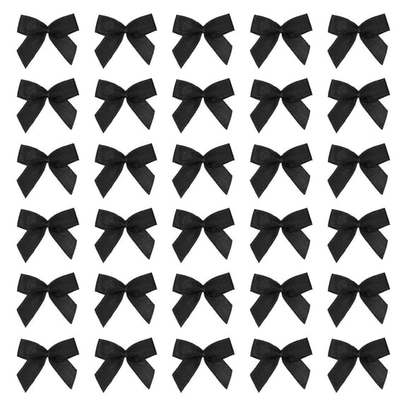 Uxcell 60 Pcs Mini Ribbon Bow 1.2" Mini Fabric Satin Ribbon Flower Bows for Craft DIY Sewing Wedding Birthday Party, Black