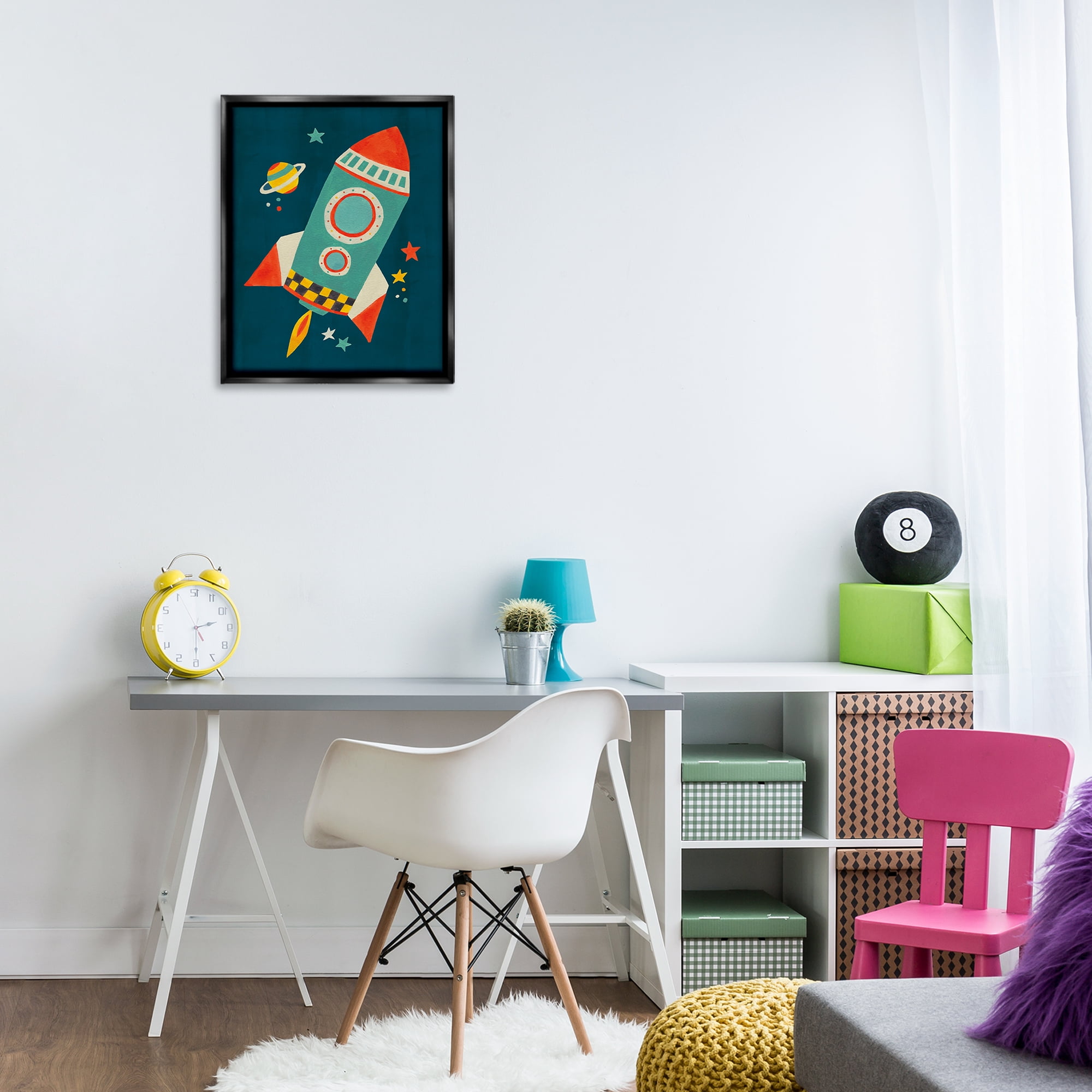 Stupell Industries Rocket Ship in Space Transportation Painting Black Floater Framed Canvas Art Print Wall Art, 17 x 21