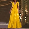 thumbnail image 2 of zuwimk Plus Size Dress,Plus Size Lace Chiffon Wrap V Neck Dresses Women Wedding Guest Midi Dress Yellow,M, 2 of 4
