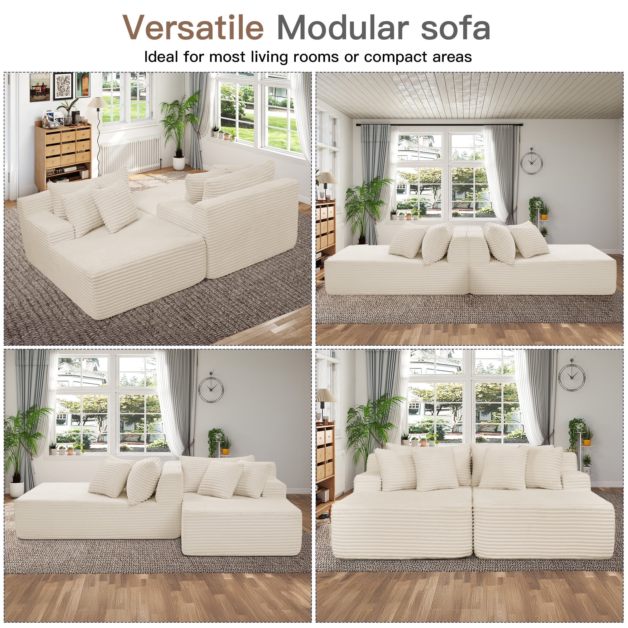 Muumblus 83" Oversized Double Chaise Lounge Chair Indoor, Modern Boneless Plush Corduroy Upholstered Modural Sectional Sleeper Cloud Couch for Living Room Apartment, Beige