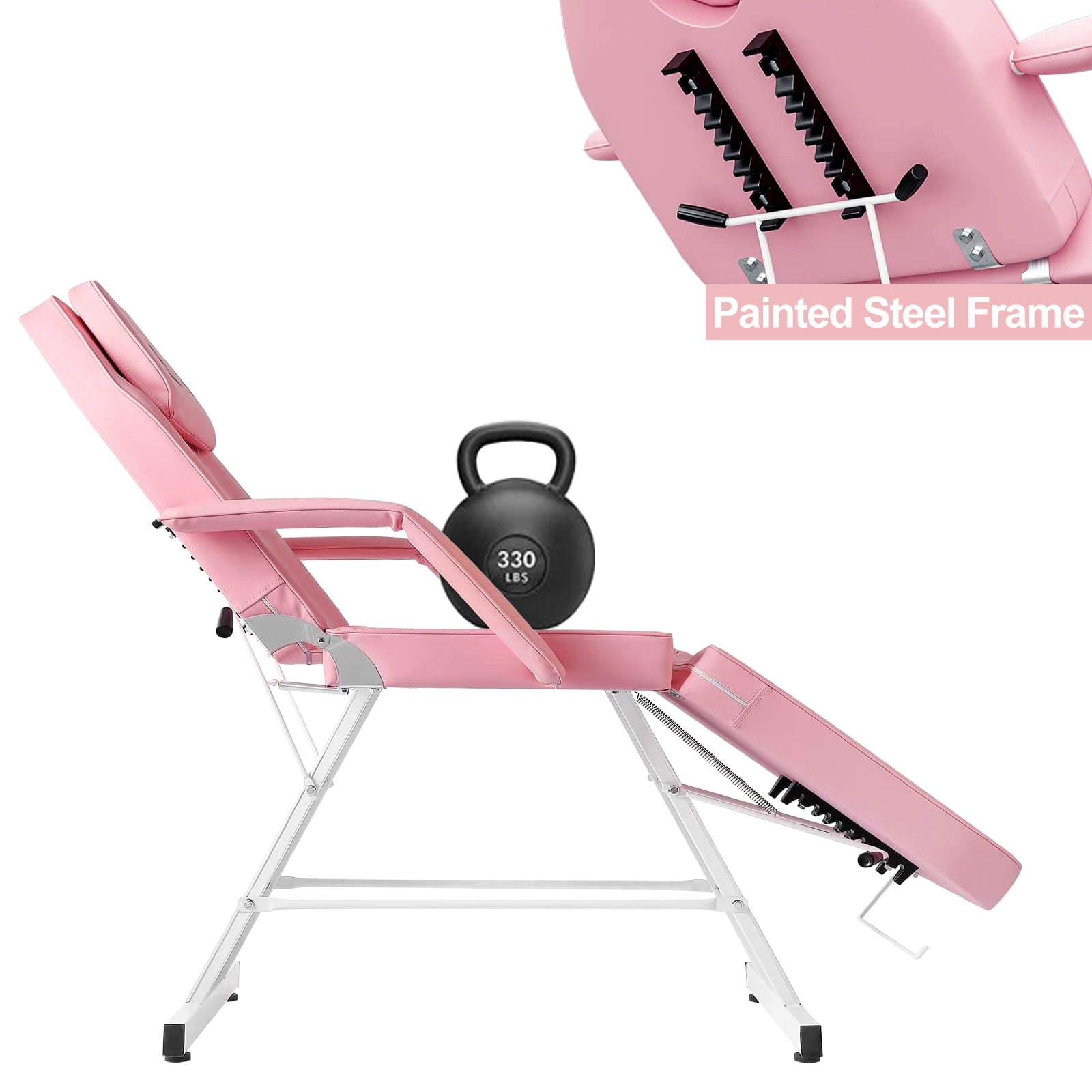 Massage Salon Tattoo Chair Esthetician Bed, Adjustable Facial Bed with Hydraulic Stool, Removable Headrest, Spa Bed Beauty Barber Massage Equipment, Pink