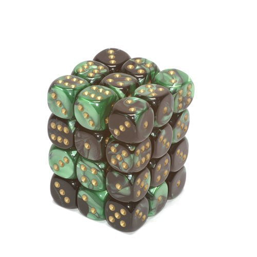 12mm Six Sided Die 36 Block of Dice Chessex Dice d6 Sets: Gemini Black & Grey / Gray with Green