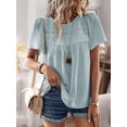 thumbnail image 6 of Womens Summer Crewneck Short Sleeve Shirts Casual Chiffon Blouses Flowy Lace Hem Boho Clothing 2025 Gray Green M, 6 of 9