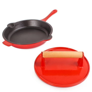 BergHOFF Neo 2Pc Cast Iron Set: 10" Fry Pan & Steak Press, Red