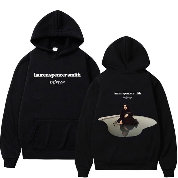 Harajuku Mode Urbaine Lauren Spencer Smith Chandail à Capuchon - Unisexe 2025 Album Miroir Graphique Polaire Surdimensionné,L,Noir