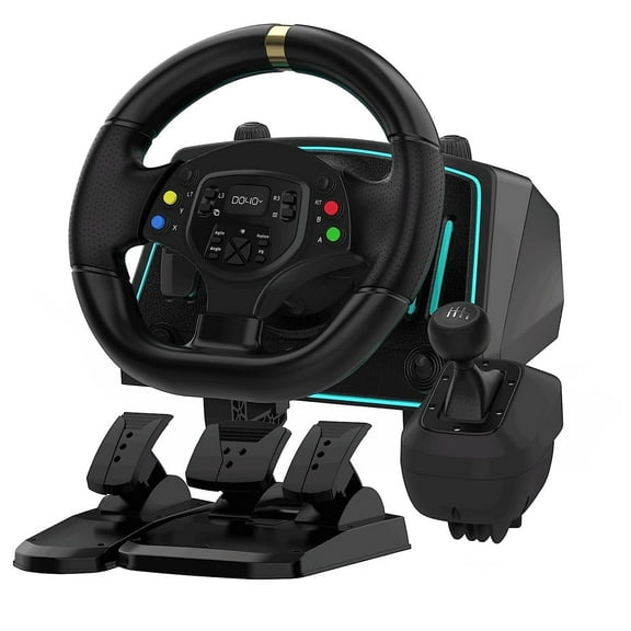 NBCP 1080° Wireless Racing Wheel for Xbox One, PS4, PS3, PC, Switch, Android with Pedals, Clutch, and Gear Shifters