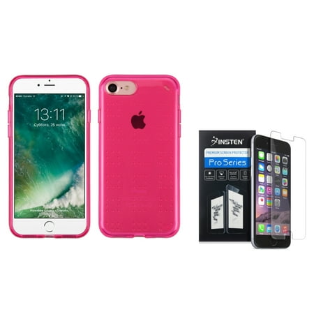 Ultra Slim Guard Skin - Insten Ultra Slim 2.0mm TPU Gel Rubber Skin Dot Case For iPhone 7 - Hot Pink (with Clear LCD Screen Protector Guard)