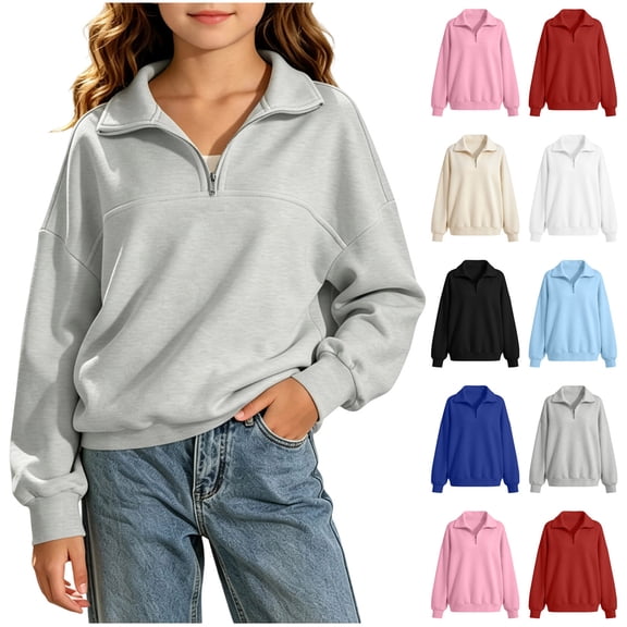 Ashirexll Girls Sweatshirts Solid Half Zip Turn Down Collar Pullover Sweatshirt for Big Girls 5-16 Years
