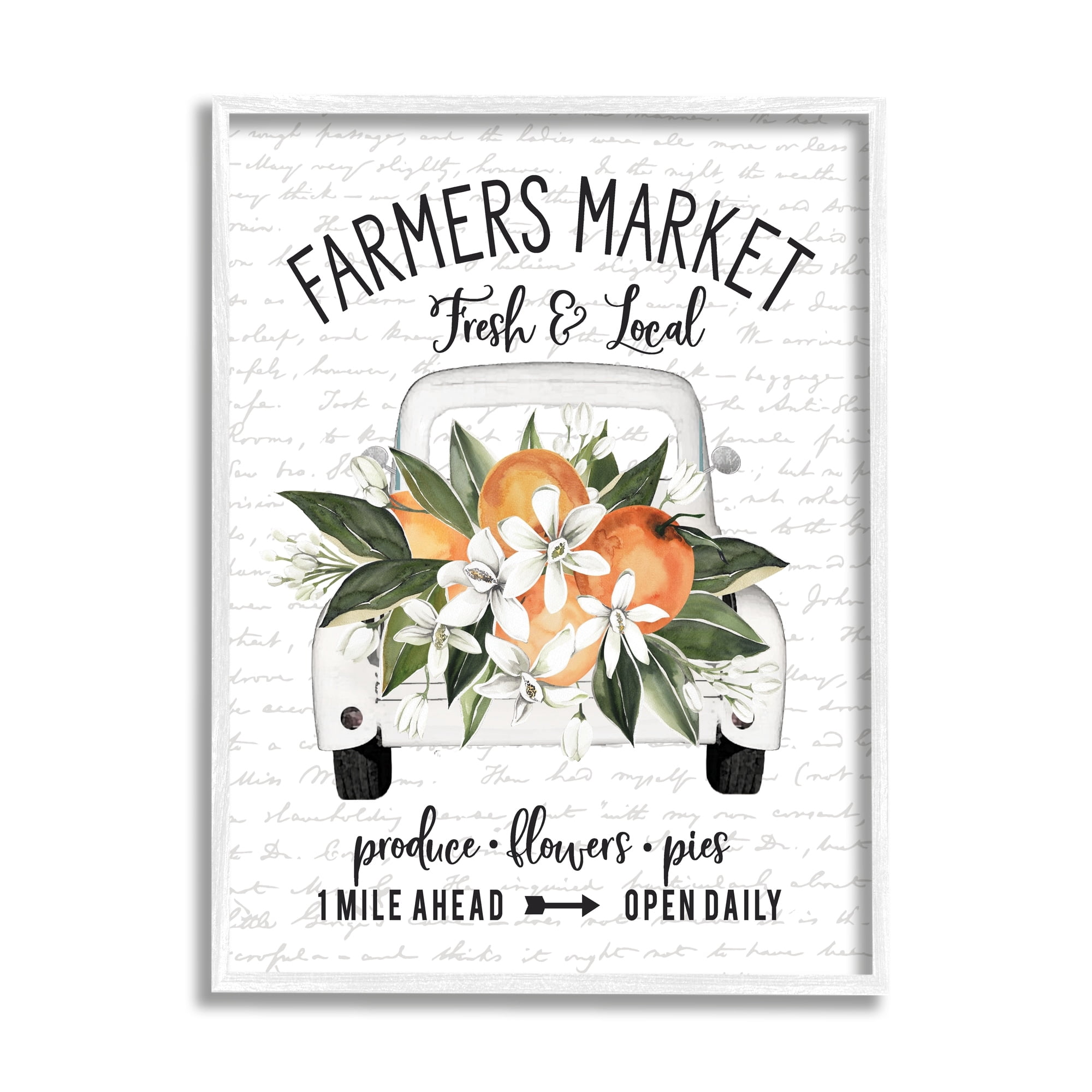 Stupell Industries Farmers Market Orange Blossom Truckload Rustic Sign Graphic Art White Framed Art Print Wall Art, Design by Lettered and Lined