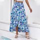 thumbnail image 3 of Falda midi bohemia con estampado floral, cintura alta, dobladillo con volantes, perfecta para fiestas y vacaciones diarias, talla L, 3 of 7