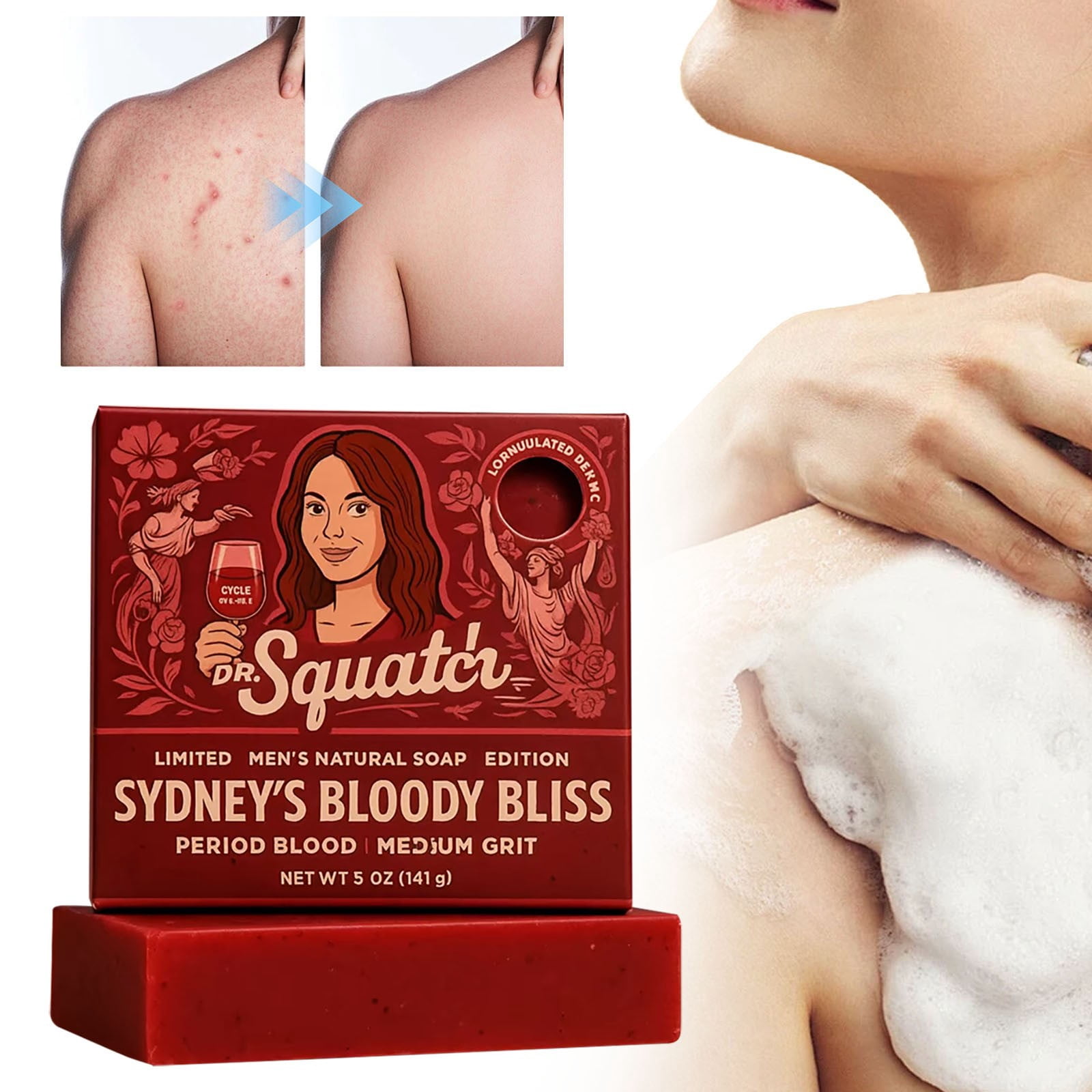 Dr. Squatch Limited Sydney Sweeney Bloody Bliss Soap Bar Moisturizing Lather Mens Grooming Refreshing Aroma