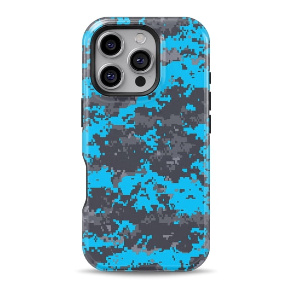 DesignSkinz Scratch-Resistant Hard Slim Case Compatible with iPhone 15 (Compatible with MagSafe) - Bright Blue and Gray Digital Camouflage