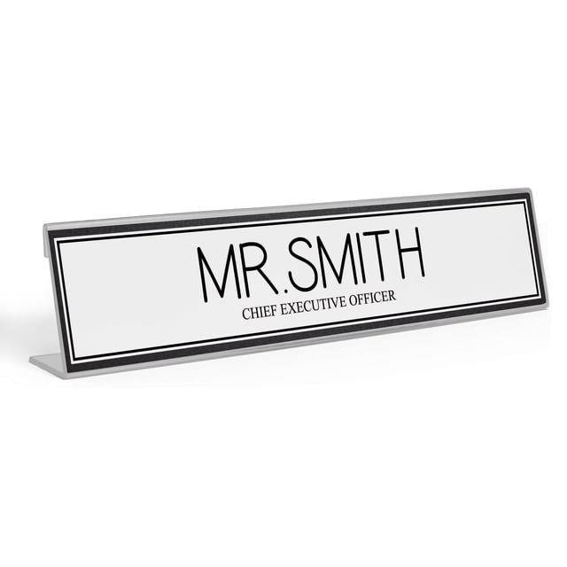 Printtoo Personalized Desk Name Plate Pretty Classy Black Border Custom Acrylic Office Desk Name Plate Accessory 2x8 Inches