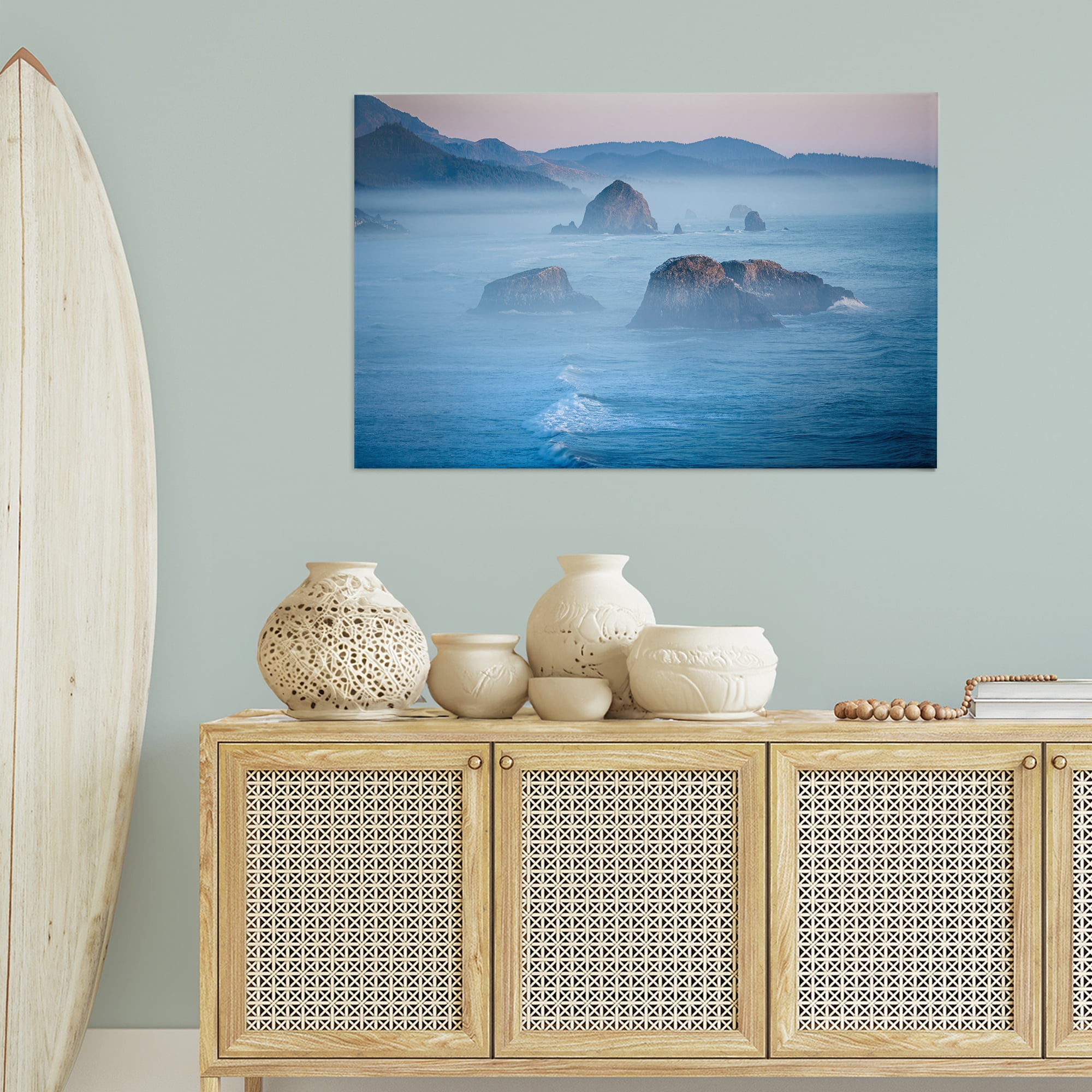 Stupell Industries Rocks Protruding from Sea Landscape & Nature Photography Wrapped Canvas Art Print Wall Art, 45 x 30