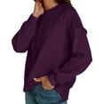 thumbnail image 6 of Women's Exposed Seam Loose Fit Pullover Knit Sweatshirt, Casual Stylish Comfortable Top with Breathable Fabric for Daily Wear, Lounge and Layering Purple XXL, 6 of 9