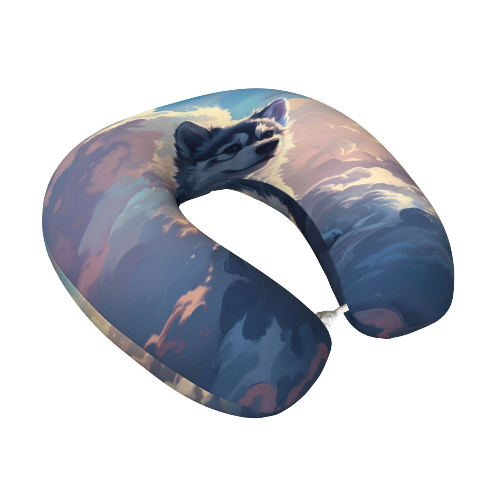 Xecao Cloud Wolf Print Memory Foam Cervical Neck Pillow Versatile U-Shaped Pillows for Home,Office,Camping,Travelling,Soft Washable Cover