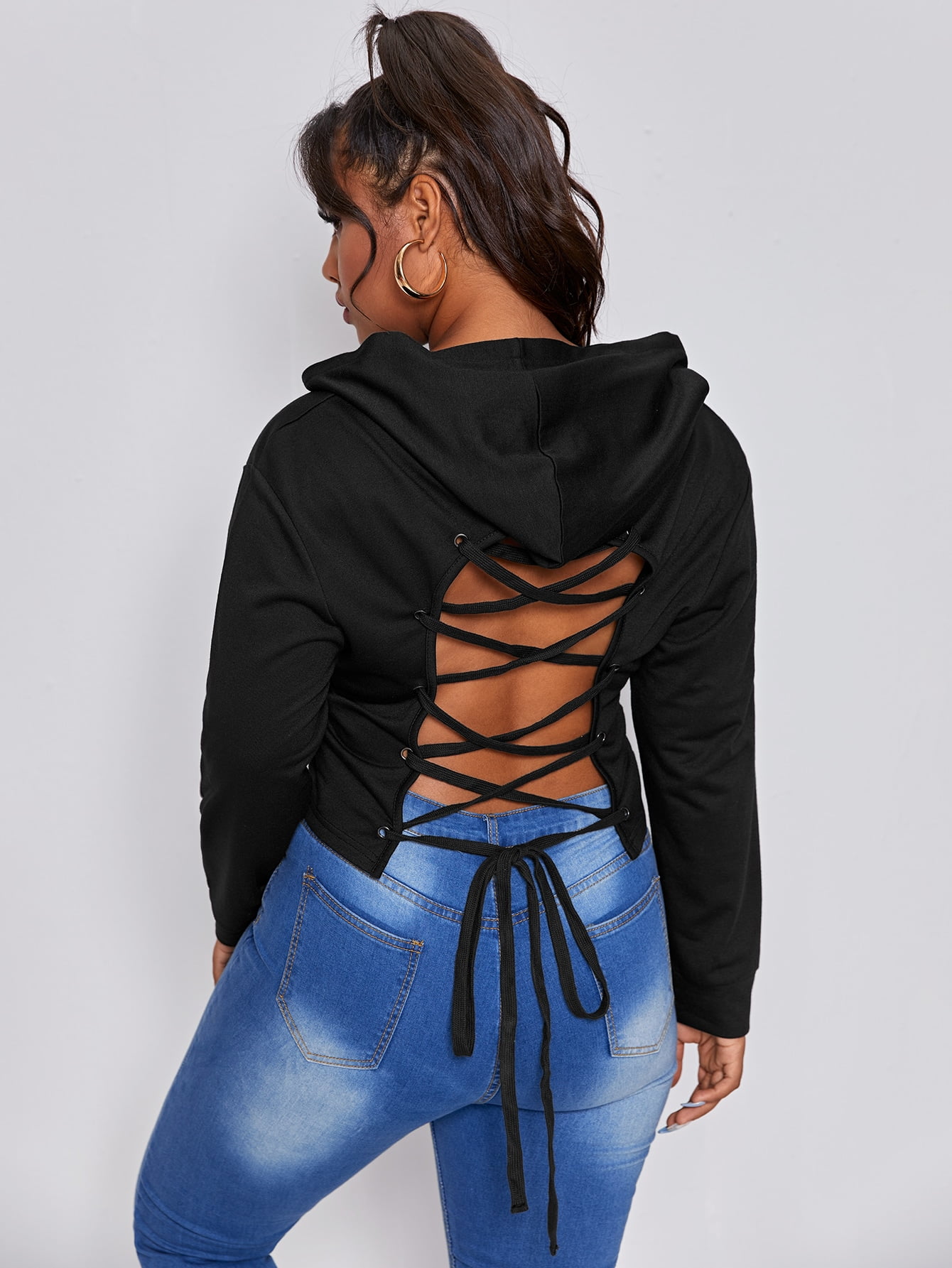lace up cropped hoodie