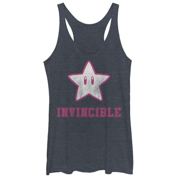Women's Nintendo Super Star Invincible  Racerback Tank Top Navy Blue Heather Large