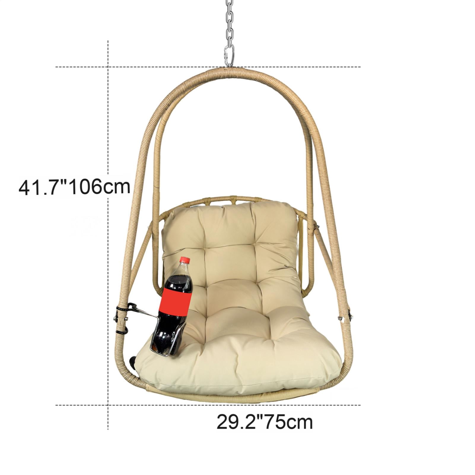Swing Egg Chair No Stand, Wicker Rattan Hanging Chair with Cushion Pillow for Indoor Outdoor Patio Garden Balcony, Beige Brown