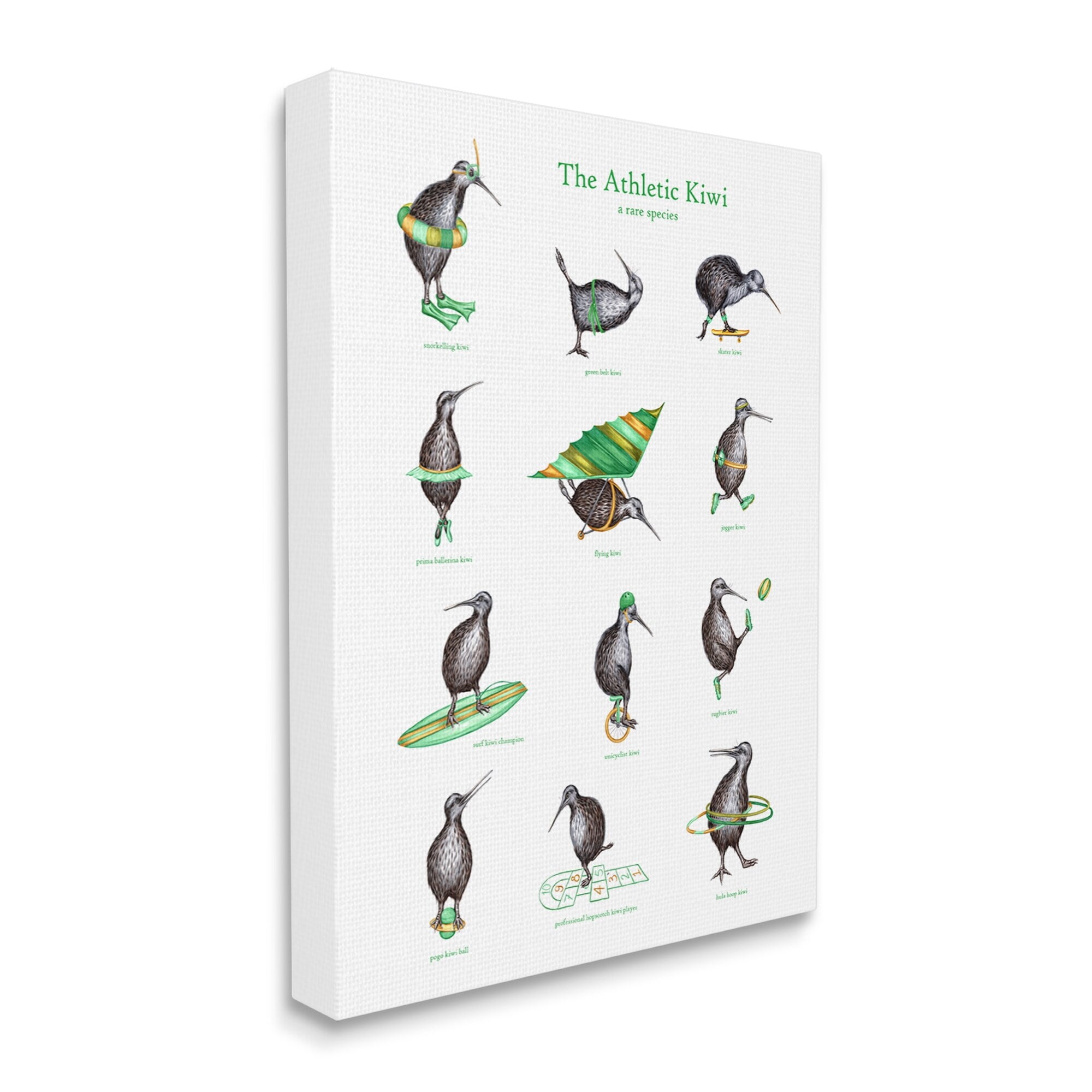 Stupell Industries Athletic Kiwi Various Exercises Bird Drawings Chart Graphic Art Gallery Wrapped Canvas Print Wall Art, Design by Amelie Legault