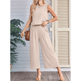 thumbnail image 4 of Women'S Summer 2 Piece Outfits Sleeveless Round Neck Tank Crop Basic Top Wide Leg Pants Set with Pockets L, 4 of 6