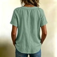 thumbnail image 6 of IUYRTFE Women's V-Neck Short Sleeve Cotton Linen Blouse Relaxed Fit Casual Summer Top with Button Detail, 6 of 8