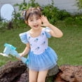 thumbnail image 4 of FINALGANG Toddler Girls One Piece Tutu Swimsuit With Floral Print Square Neck Ruffle Mesh Sleeves Tiered Tulle Skirt For Summer Beach Pool Leisure Swimwear, 4 of 5