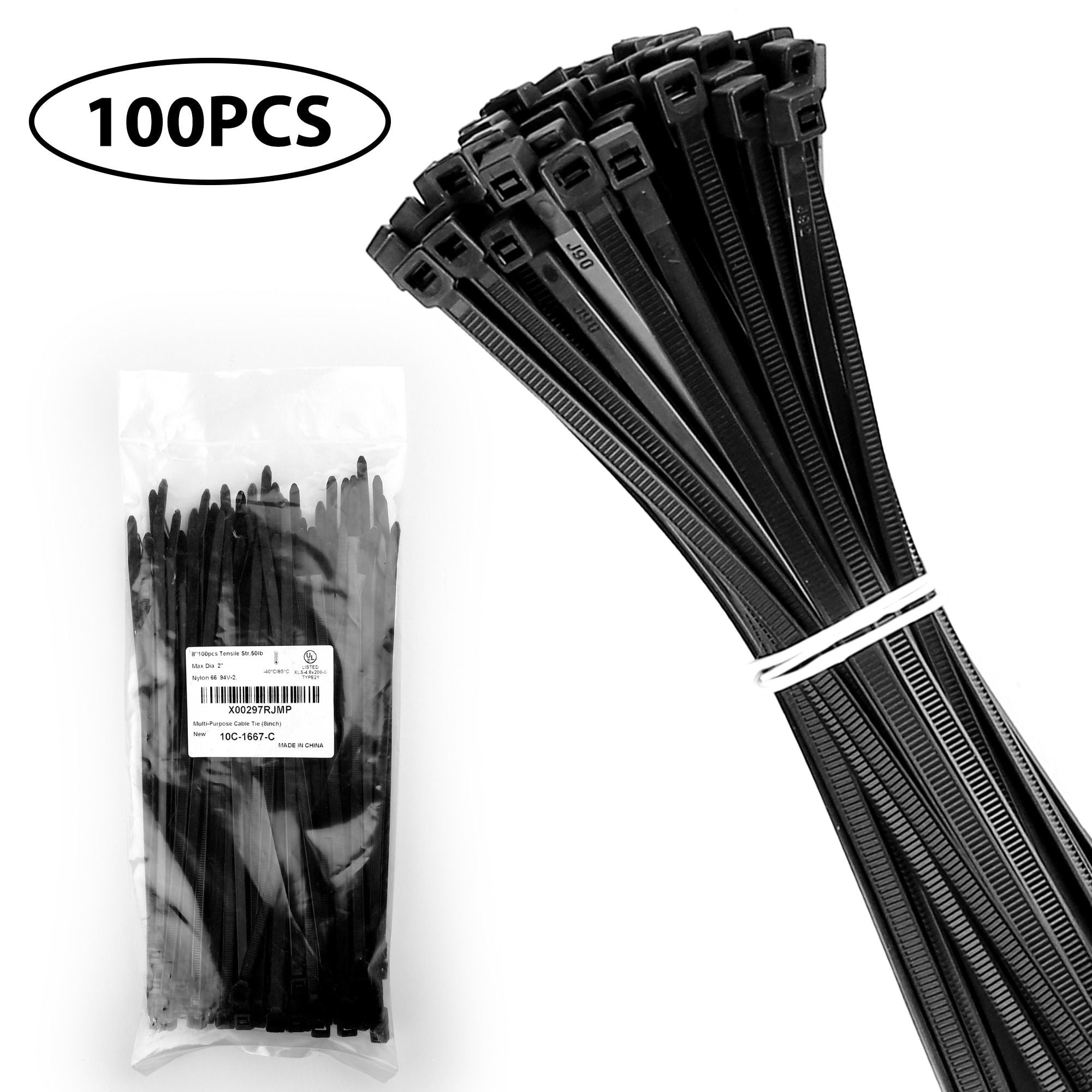 100pcs Network Nylon 66 Plastic Cable Wire Zip Tie Cord Strap 8inch White Color 
