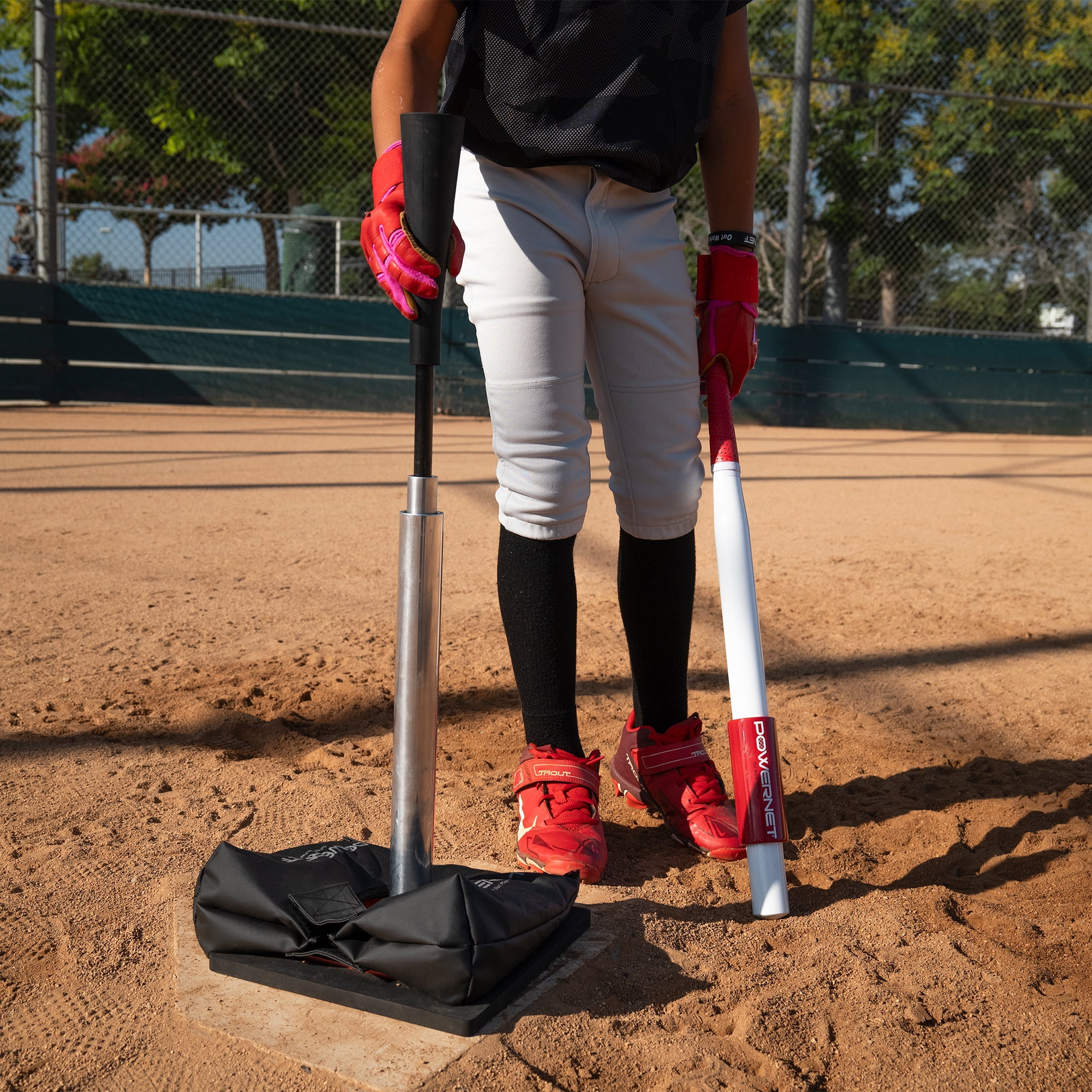 PowerNet Pro Softball Baseball Batting Tee, 25-45 Inch Adjustable Height Tee, Includes Sandbag Pro for Added Stability, Universal Baseball Tees for Hitting Drills