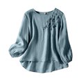 thumbnail image 1 of MHFRRA Camiseta de Manga Larga con Cuello Redondo y Bordado para Mujer, Estilo Bohemio, Holgada, Estilo Vintage, con Apliques Florales Azul, 1 of 5
