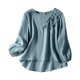 thumbnail image 1 of MHFRRA Camiseta de Manga Larga con Cuello Redondo y Bordado para Mujer, Estilo Bohemio, Holgada, Estilo Vintage, con Apliques Florales Azul, 1 of 5