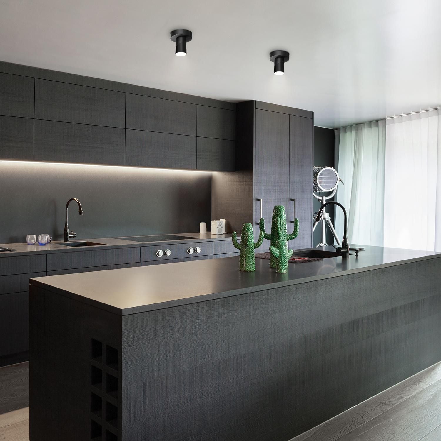 4.5" Matte Black Convertible Wall or Ceiling Mount LED Integrated Track Lighting Spotlight with Pivoting Track Head