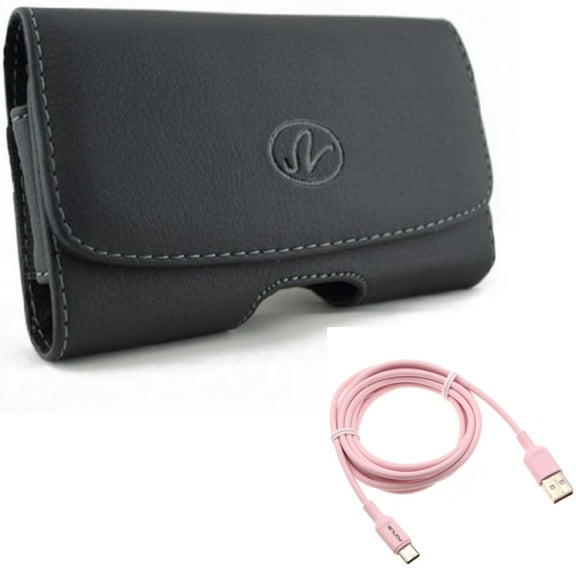 For Galaxy A54 /A53 /A33 5G - 6ft USB-C Cable w Case Belt Clip, Pink Charger Cord Power, Leather Swivel Holster for Samsung Galaxy A54 /A53 /A33 5G