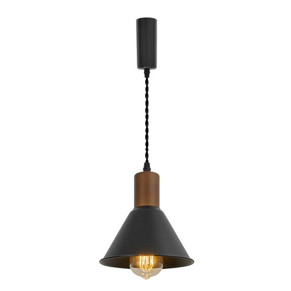 KAYYELAMP Vintage Design Track Lighting Fixture Walnut E26 Base Black Metal Shade 3.2Ft Adjusted Cord H-Type Track Lamp for Dining Table Kitchen Bar DZ18x10(No Bulb, Track)
