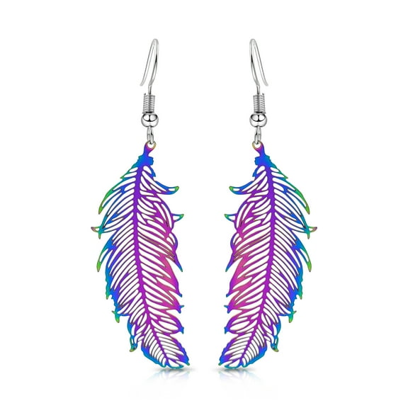 Handmade Rainbow Stainless Steel Flawless Feather Boho Chic Earring for Women by BESHEEK