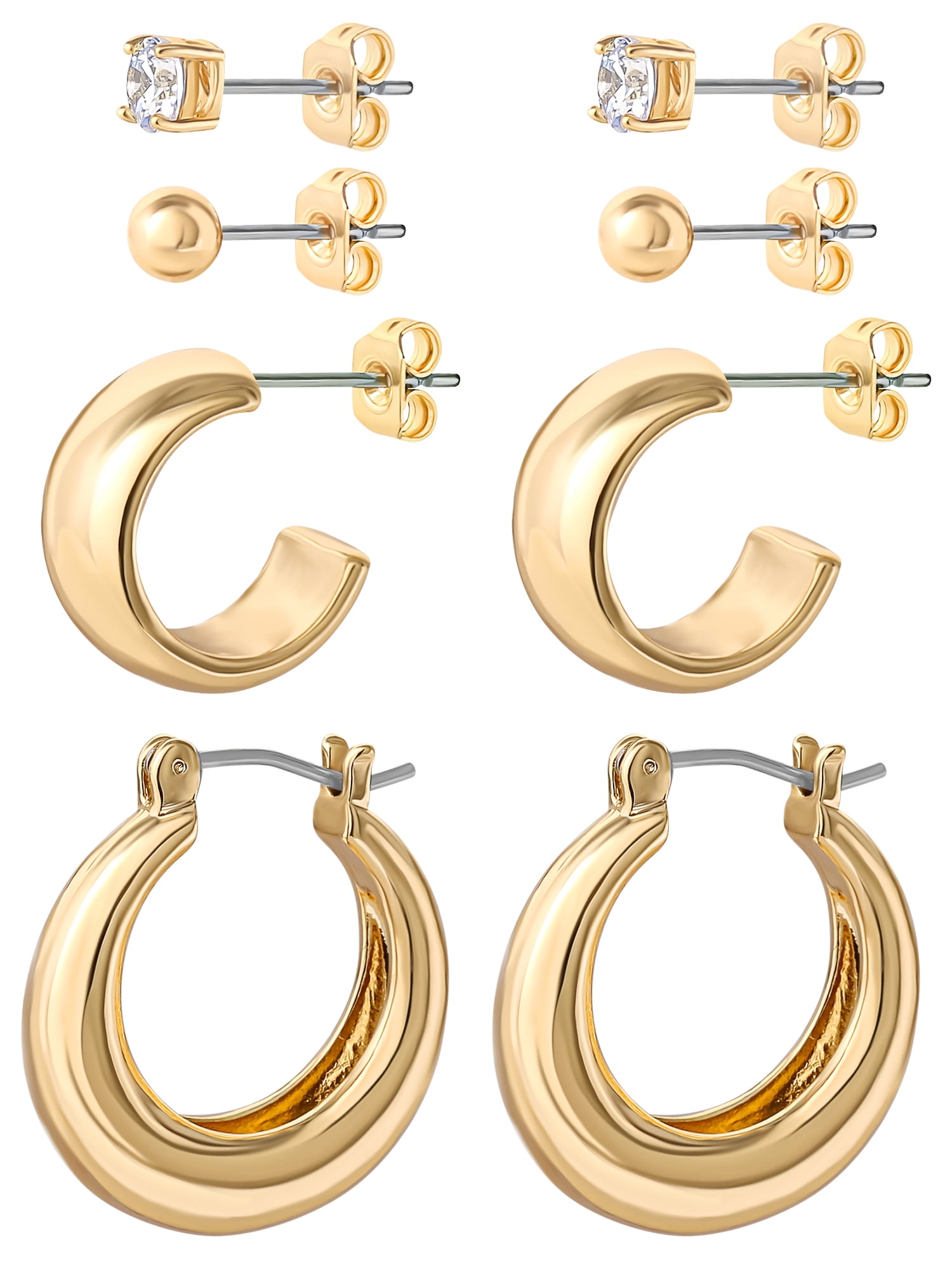 Believe by Brilliance Women's 14kt Gold Flash Plated Fashion Metal Cubic Zirconia 4 Pair Earring Set