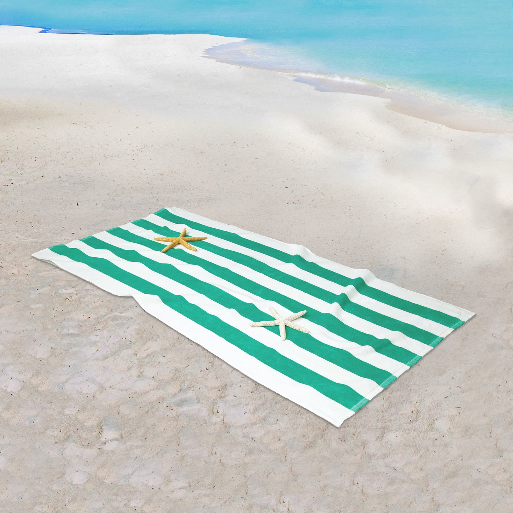(2 pack) Mainstays Cabana Stripe Beach Towel, 58 in x 28 in, Green