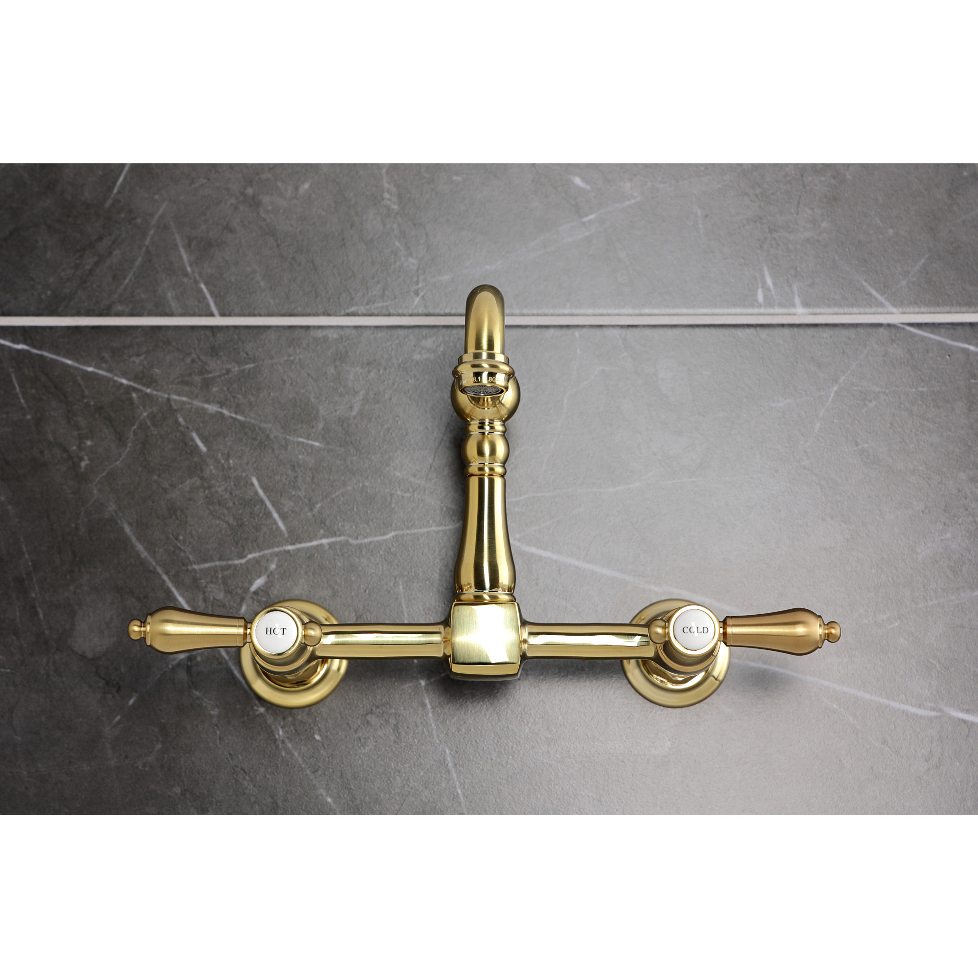 Kingston Brass KS2447BAL Heirloom Double-Handle Wall-Mount Bridge Kitchen Faucet, Brushed Brass