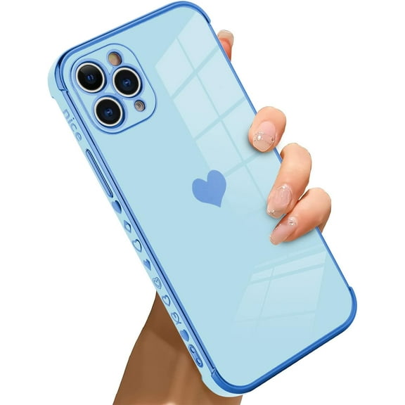 Compatible with iPhone 13 Pro Max Case Love Heart Plating Electroplate Luxury Elegant Case Camera Protector Soft TPU Shockproof Protective Corner Back Cover iPhone 13 Pro Max Case -Blue