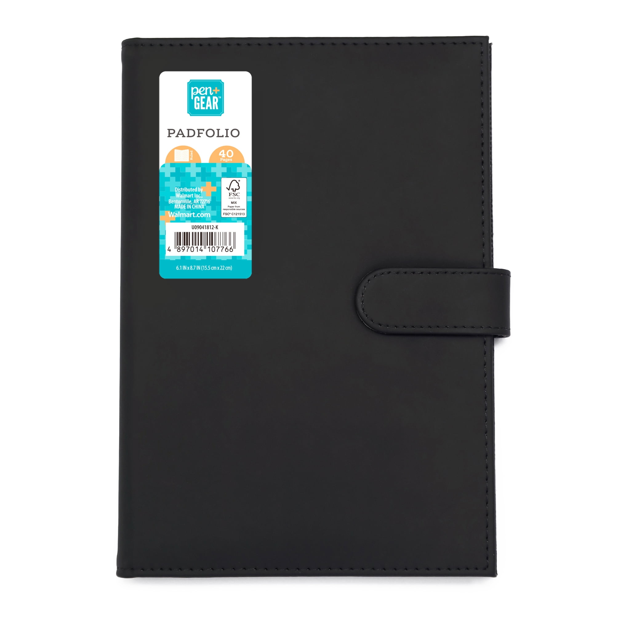 Pen+Gear Small Leatherette Padfolio, Black Color, Lined Paper Writing Pad