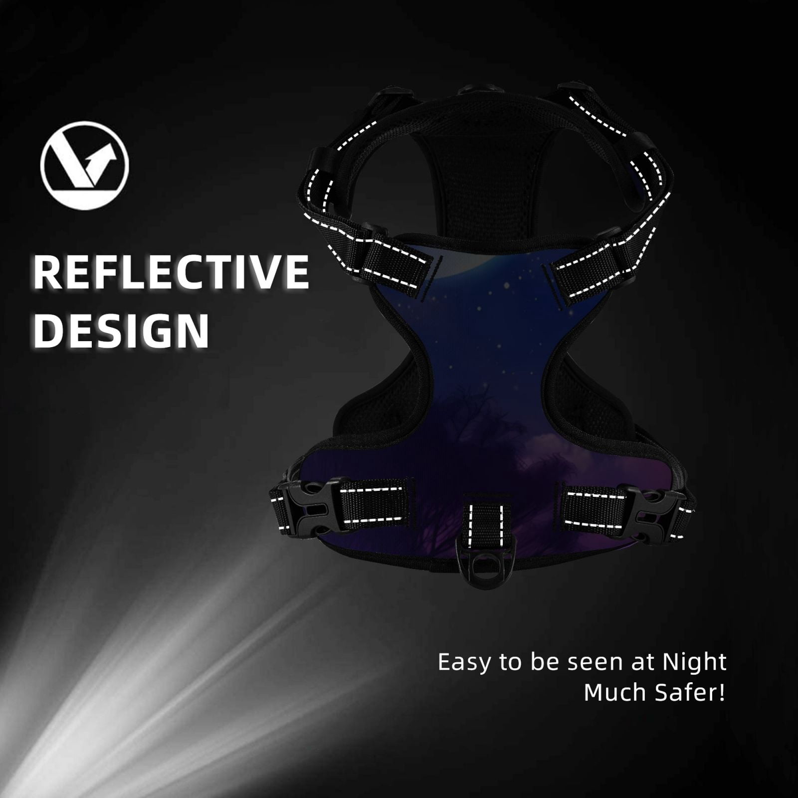 Kdxio Dreamy Colorful Starry Sky Print No Pull Dog Harness Adjustable Reflective Oxford Easy Control Medium Large Dog Harness for Training and Everyday-X-Large