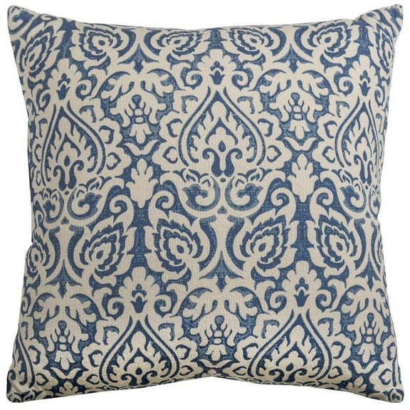Rizzy Home Damask 22" x 22" Down Filled Pillow with Cotton Cover-Blue/Natural